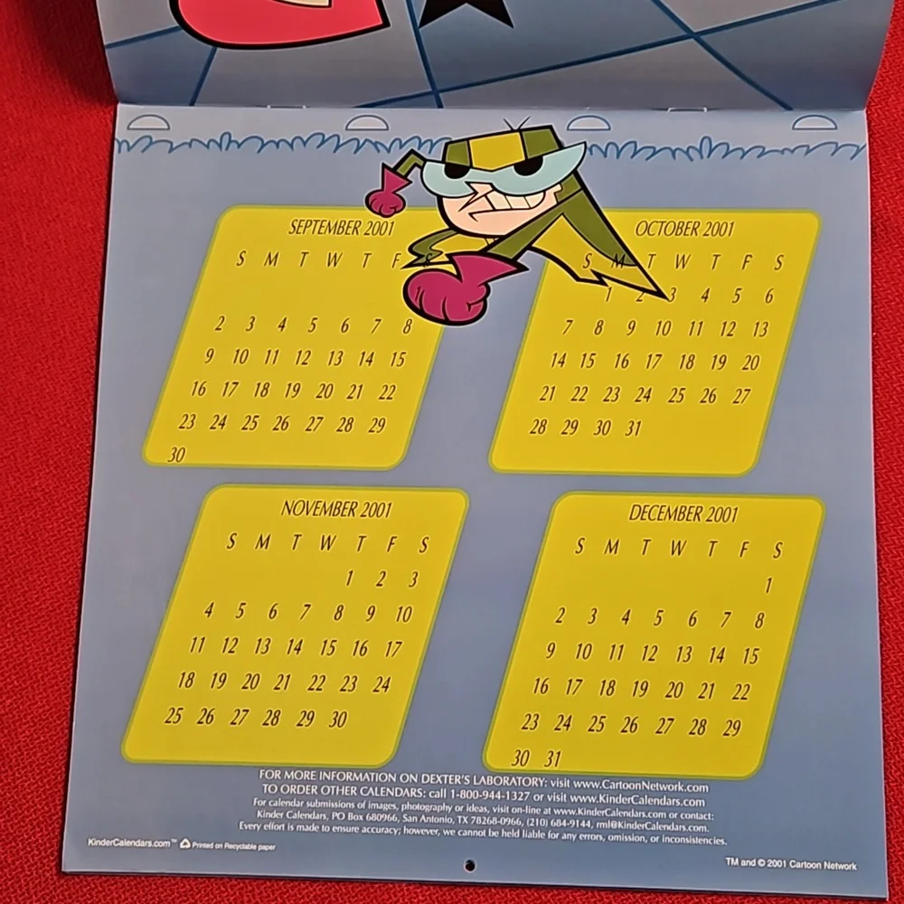 Cartoon Network Dexter's Laboratory Warner Bros. 2002 hanging calendar UNUSED